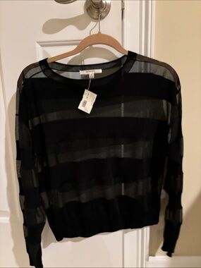 Sheer Black Striped Long Sleeve Top